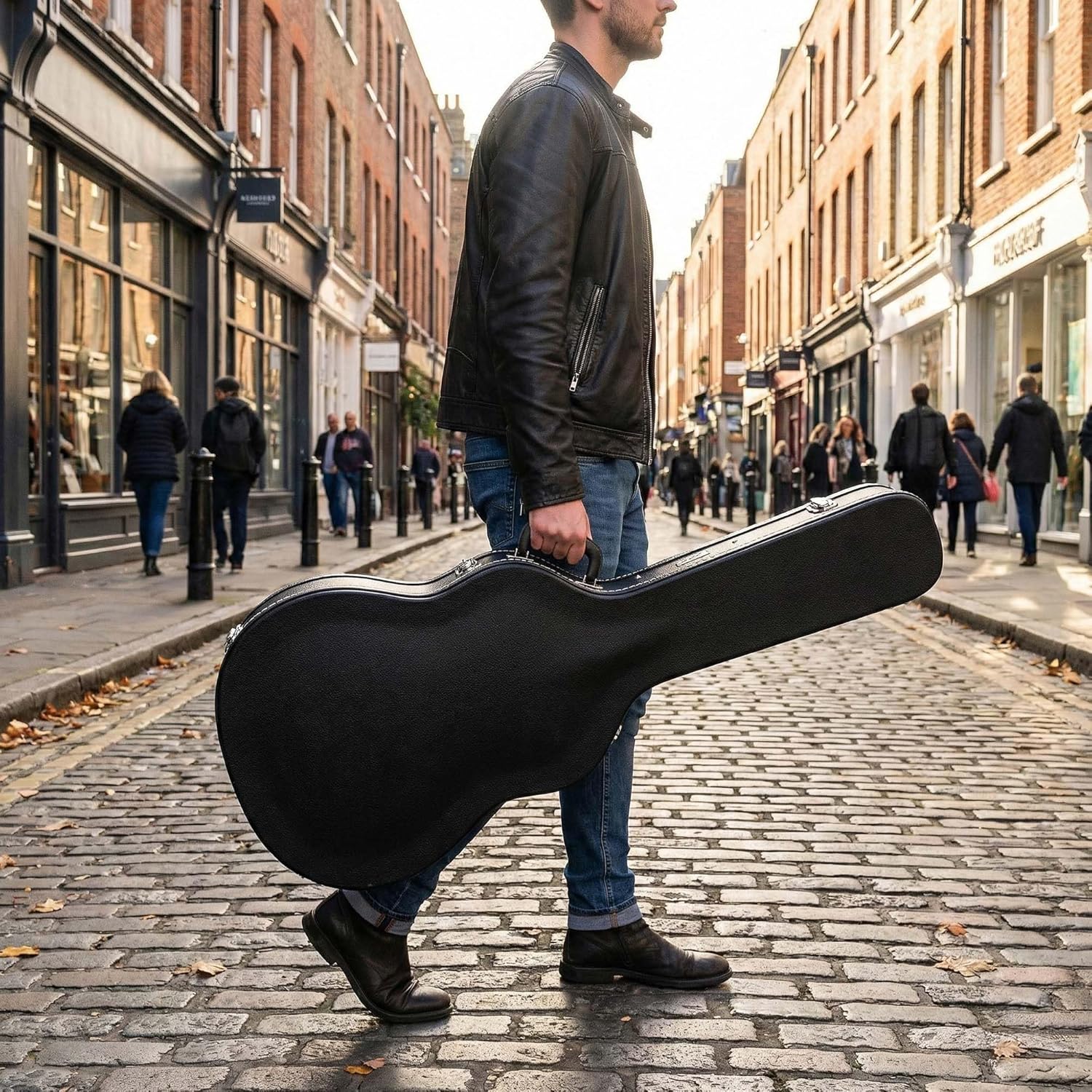 Gearlux Dreadnought Acoustic Guitar Hardshell Case with Accessory Compartment - Black - Image 9