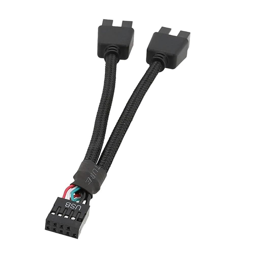1 Pack Motherboard 9 Pin USB 2.0 to Dual 9 Pin Extension Splitter, Motherboard USB Splitter 9 Pin Header Cable, USB2.0 Header Splitter for Internal Computer Motherboard (Braided Black)