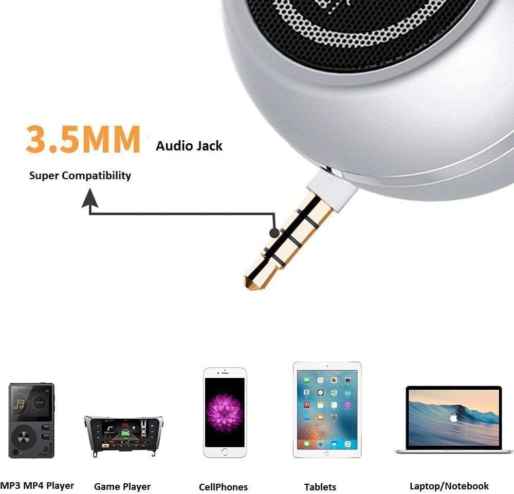 Milcraft Mini Speaker with 3.5mm Aux Input Jack, 3W Loud Portable Speaker for iPhone iPod iPad Cellphone Tablet Laptop, with USB Rechargeable Battery, Gift Choice for Kids, Silver