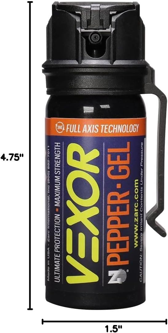 VEXOR Pepper Gel from Zarc, Maximum Strength Police Pepper Spray, Gel is The Future, Full Axis Technology Shoots from Any Angle 18-feet, Flip-top Safety - Image 5