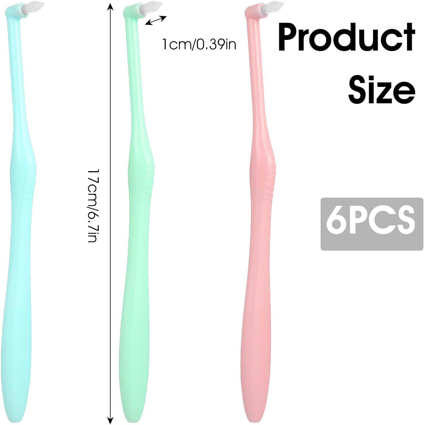 6 Pcs End Tuft Toothbrush, Small Round Head Braces Toothbrush, Individually Wrapped Small Toothbrushs for Gums, Fissures, Tooth Detail Cleaning (Pink, Green, Cyan) - Image 2