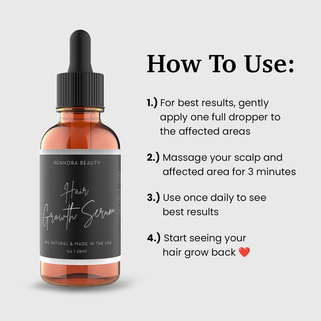Rennora Hair Growth Serum with Organic Herbs and Natural Vitamins, Peppermint Oil, Stinging Nettle, and Rosemary Oil, No Chemicals, Formulated for Hair Regrowth (1 Pack - 30 Day Supply) - Image 2