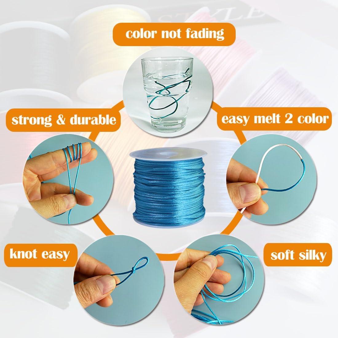 Ewparts 15 Rolls Satin Nylon String for Bracelets Making 1.5mm Satin Rattail Cord for Beading, Kumihimo,Necklace,Macrame Craft, Keychains Lanyards, Jewelry Making,Bracelet Silk String - Image 3
