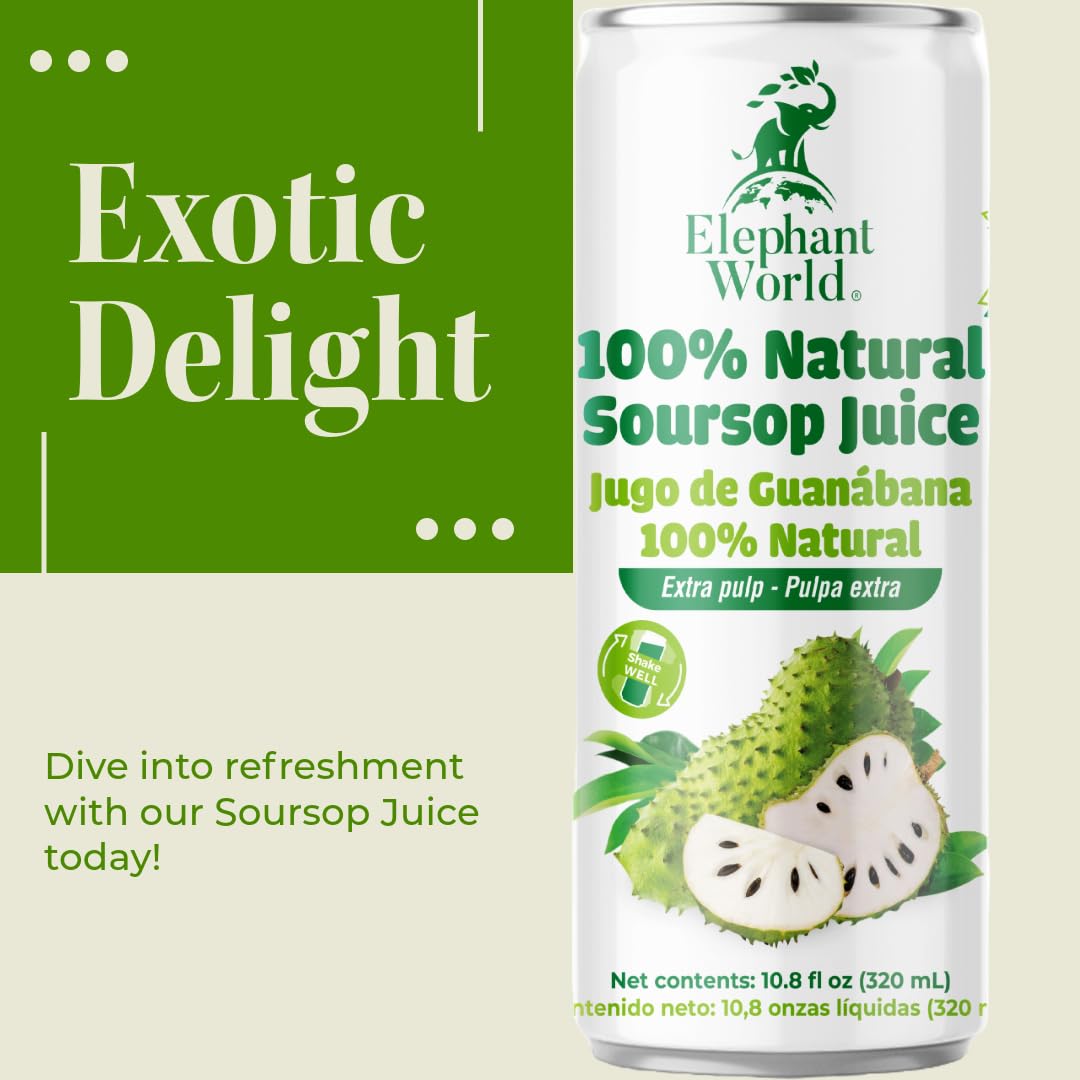 Elephant World 100% Natural Soursop Guanabana Juice 10.8 oz (Pack of 12), Soursop - Image 5