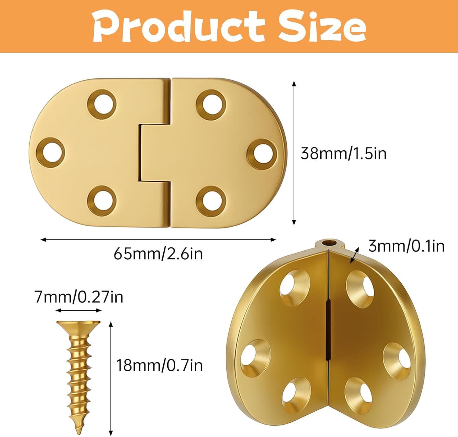 2 Pcs Round Edge Hinge Brass Butler Tray Hinge Solid Brass Hinges Drop Front Desk Drawer Butt Hinges for Table Sewing Machine for Desk, Flip Top, and Folding Tables with Screws - Image 2