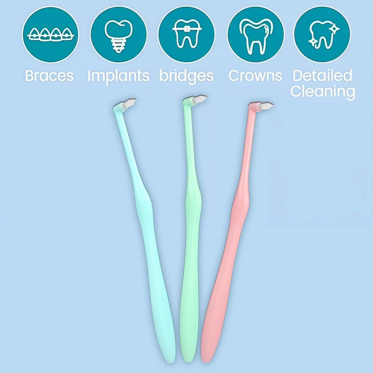 6 Pcs End Tuft Toothbrush, Small Round Head Braces Toothbrush, Individually Wrapped Small Toothbrushs for Gums, Fissures, Tooth Detail Cleaning (Pink, Green, Cyan) - Image 8