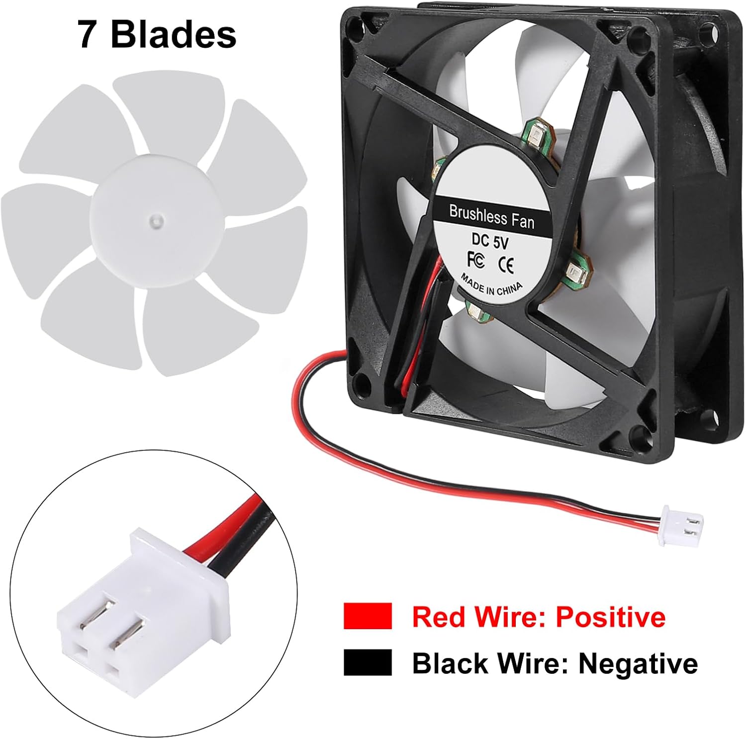 2Pcs 80mm/3.15inch for DC Fan 5V Computer Case Fan 80x80x25mm 2Pin 8025 Blue LED Power Cooling Fan DC Brushless Cooler Fan 8cm for PC Case CPU Brushless Axial Radiator Fan - Image 3