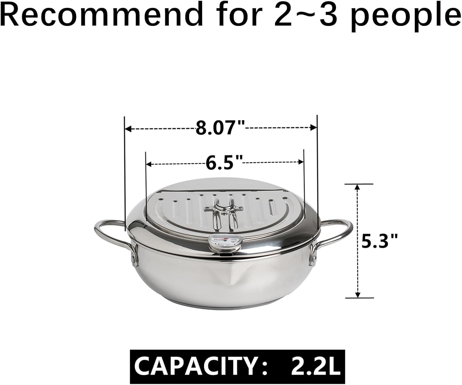 Yopay 304 Stainless Steel Deep Fryer Pot, Frying Chicken Pot, Tempura deep Fryer with a Thermometer and a lid, Japanese Style Tempura Fryer Pan,2.2L - Image 2