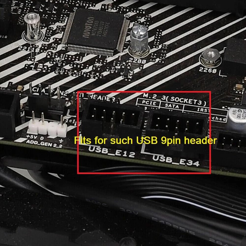 1 Pack Motherboard 9 Pin USB 2.0 to Dual 9 Pin Extension Splitter, Motherboard USB Splitter 9 Pin Header Cable, USB2.0 Header Splitter for Internal Computer Motherboard (Braided Black) - Image 3