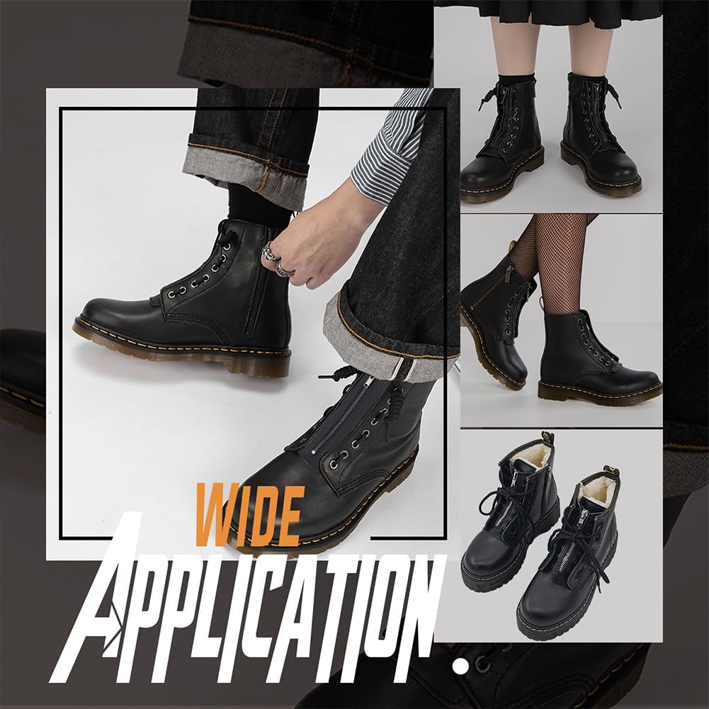 PH PandaHall 2 Pairs Leather Boot Zipper Inserts, 6.9 x 2 Inch Eyelets, 10 Holes No Tie Shoe Laces for Adults Men Women Tieless Sneakers Repair DIY Black - Image 6