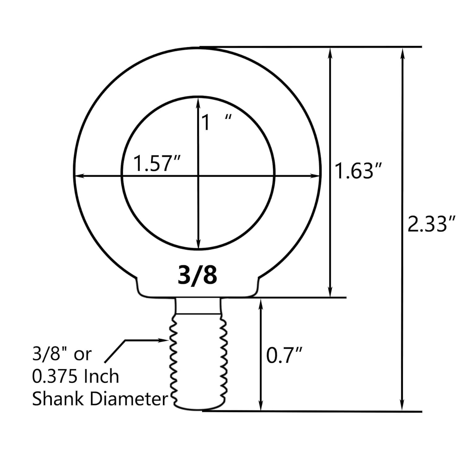 3/8" UNC Lifting Shoulder Eye Bolts, Marine Grade 316 Stainless Steel Threaded Nut Fastener, 4 Packs - Image 5