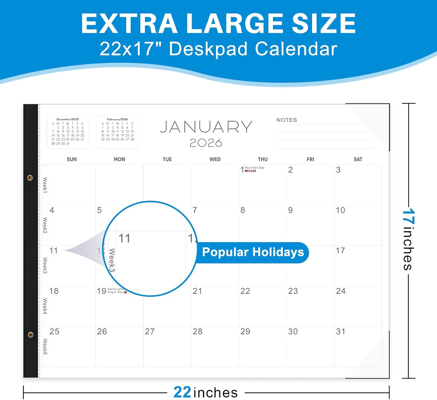 2026 Desk Calendar Large 22x17 – Desk Top Calendar 2026 with plastic cover - Image 3