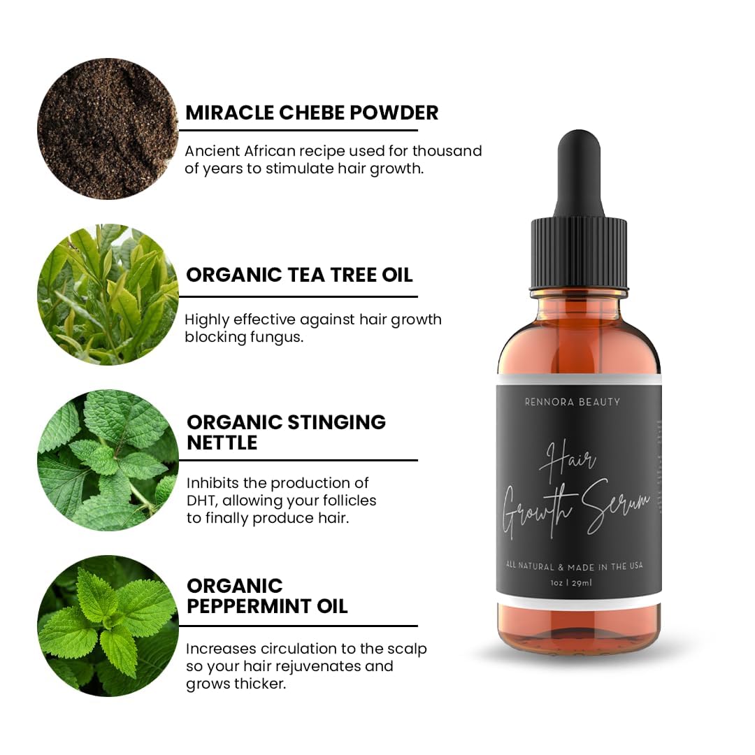 Rennora Hair Growth Serum with Organic Herbs and Natural Vitamins, Peppermint Oil, Stinging Nettle, and Rosemary Oil, No Chemicals, Formulated for Hair Regrowth (1 Pack - 30 Day Supply) - Image 5
