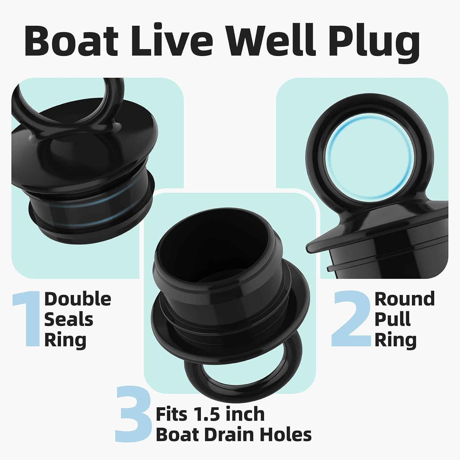 PVC Push-in Boat Drain Plug Compatible with T-H Marine Overflow Drain Tubes, for 1-1/2” Thru-Hull Drains, Livewell Boat Plug Prevent Water Overflow (2 Pcs) - Image 3