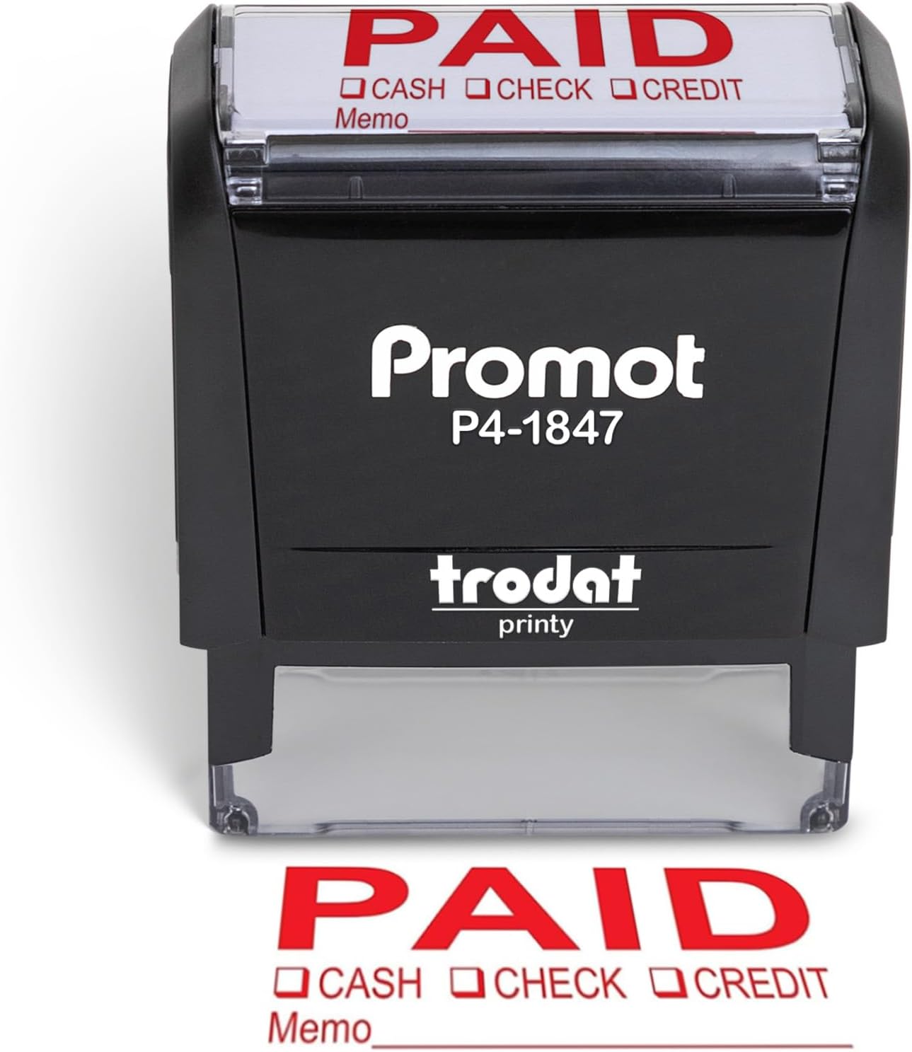 Promot Paid Stamp Self Inking Stamp - Paid Stamp for Office, Accounts Payable Stamp w/Type and Memo - Rubber Stamps for Retail Use, Red Ink Stamp, Self Inking Stamp for Business Supplies