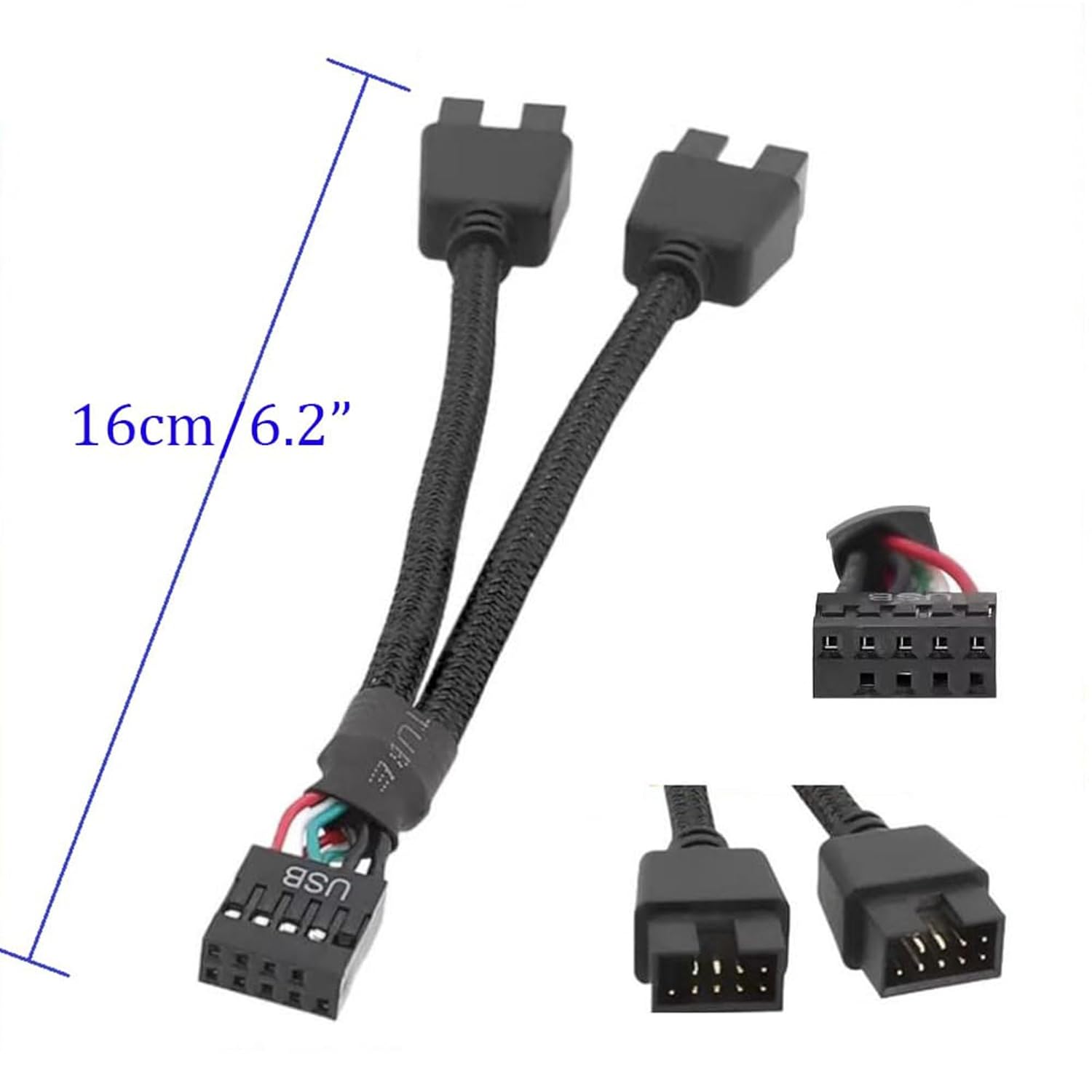 1 Pack Motherboard 9 Pin USB 2.0 to Dual 9 Pin Extension Splitter, Motherboard USB Splitter 9 Pin Header Cable, USB2.0 Header Splitter for Internal Computer Motherboard (Braided Black) - Image 4