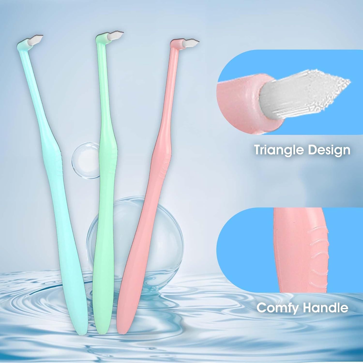 6 Pcs End Tuft Toothbrush, Small Round Head Braces Toothbrush, Individually Wrapped Small Toothbrushs for Gums, Fissures, Tooth Detail Cleaning (Pink, Green, Cyan) - Image 4