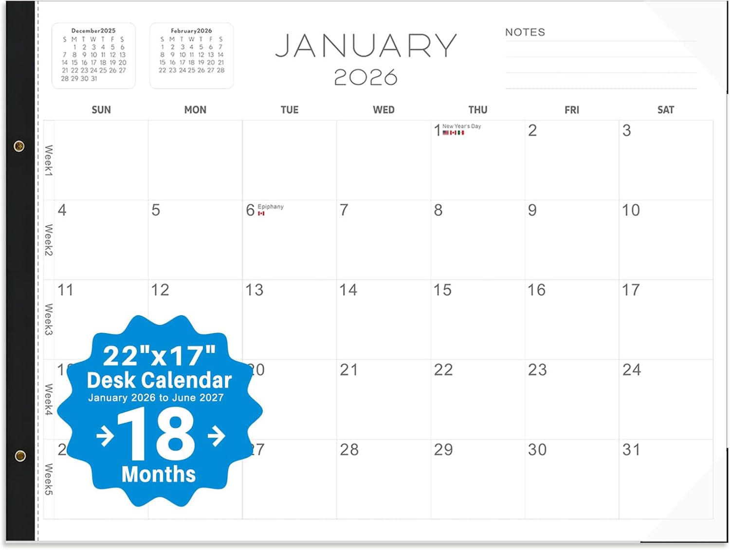 2026 Desk Calendar Large 22x17 – Desk Top Calendar 2026 with plastic cover