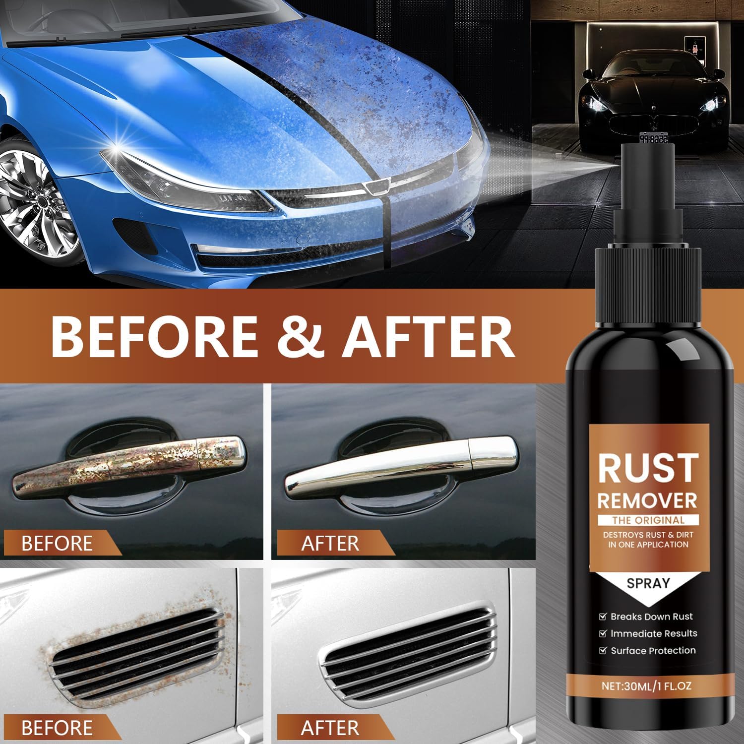 Nexa Rust Remover Spray, 2025 Upgrade Rust Remover for Metal, Multipurpose Rust Stain Remover,for Heavy Duty Rust Dissolver for Metal, Tools, Cars, Chains(30ML*3Pcs - Image 3
