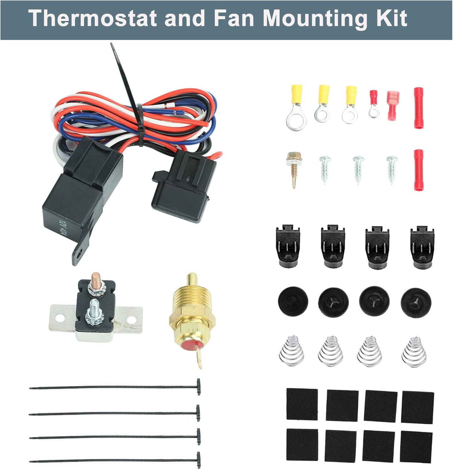 10" Universal Slim Fan Push Pull Electric Radiator 12V 80W High Performance Cooling Fan with Thermostat Wiring Switch Relay Mount Kit Black - Image 5