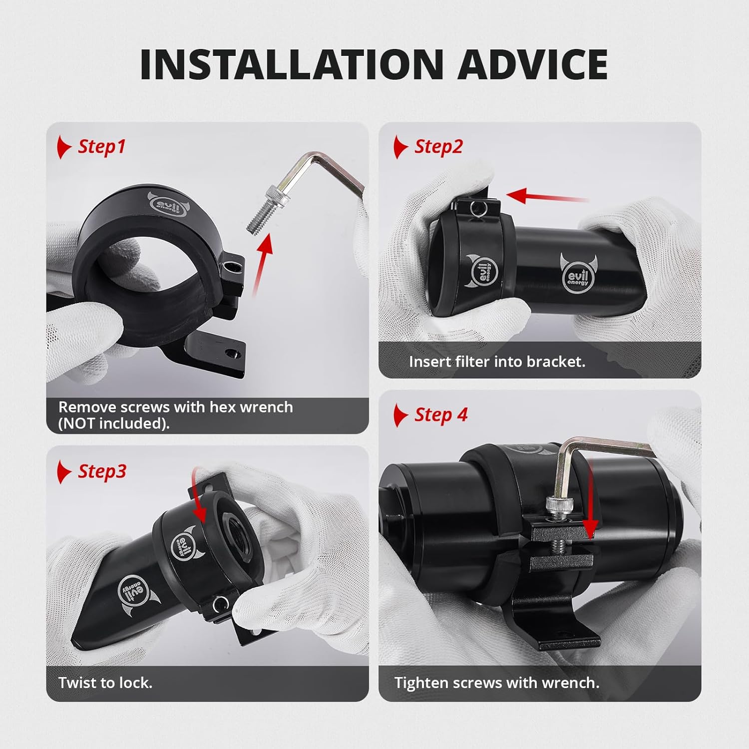 EVIL ENERGY 50mm Fuel Filter Mounting Bracket, Fuel Pump Clamp Holder Red - Image 4