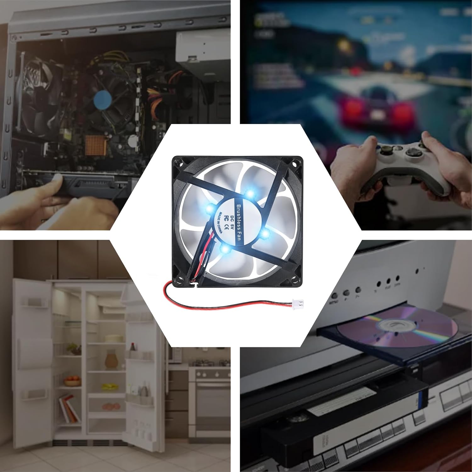 2Pcs 80mm/3.15inch for DC Fan 5V Computer Case Fan 80x80x25mm 2Pin 8025 Blue LED Power Cooling Fan DC Brushless Cooler Fan 8cm for PC Case CPU Brushless Axial Radiator Fan - Image 6