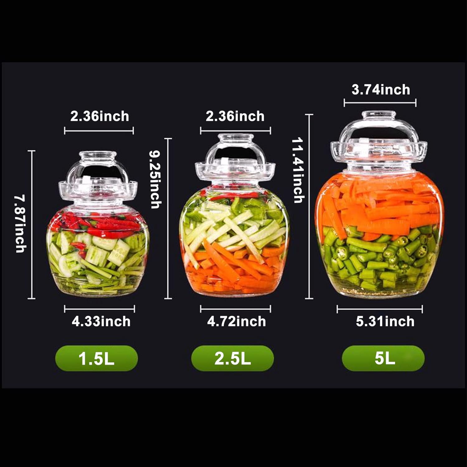 1.5L Glass Jar with Lid Fermentation Jar, Traditional Fermenting Kit Crock with Water Seal Airlock Lid, Pickle Jar for Pickles Kimchi, Sauerkraut, Wine Brewing Kombucha - Image 5