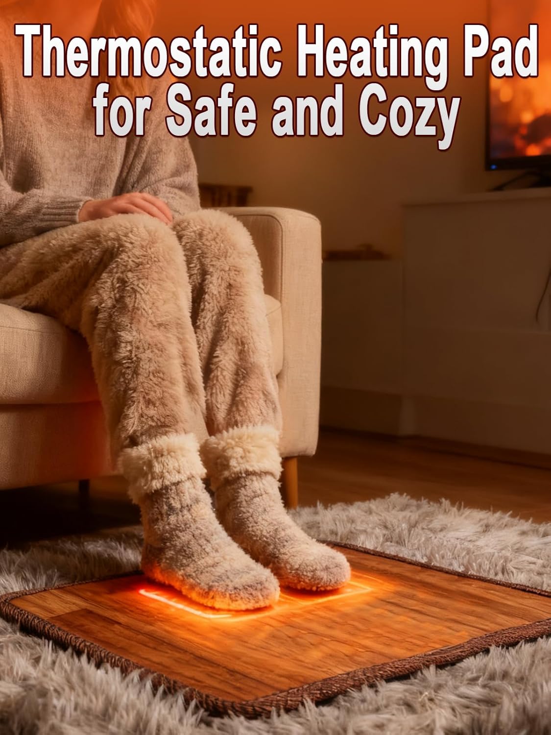 19.7x21.7in Heated Floor Mat - Foot Warmer Under Desk, 110V Electric Heating Pad with 3 Timers & 10 Adjustable Temperatures for Winter Home Office (Brown) - Image 3