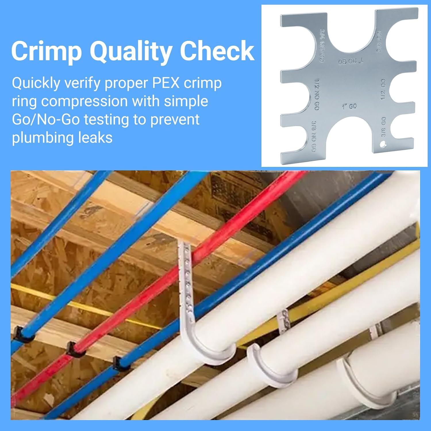 23080 PEX Crimp Tool Go/No-Go Gauge,PEX Crimp Ring Gauge for 3/8", 1/2", 3/4" &1"Crimp Rings,3/8 Inch Plumbing Fittings - Image 3