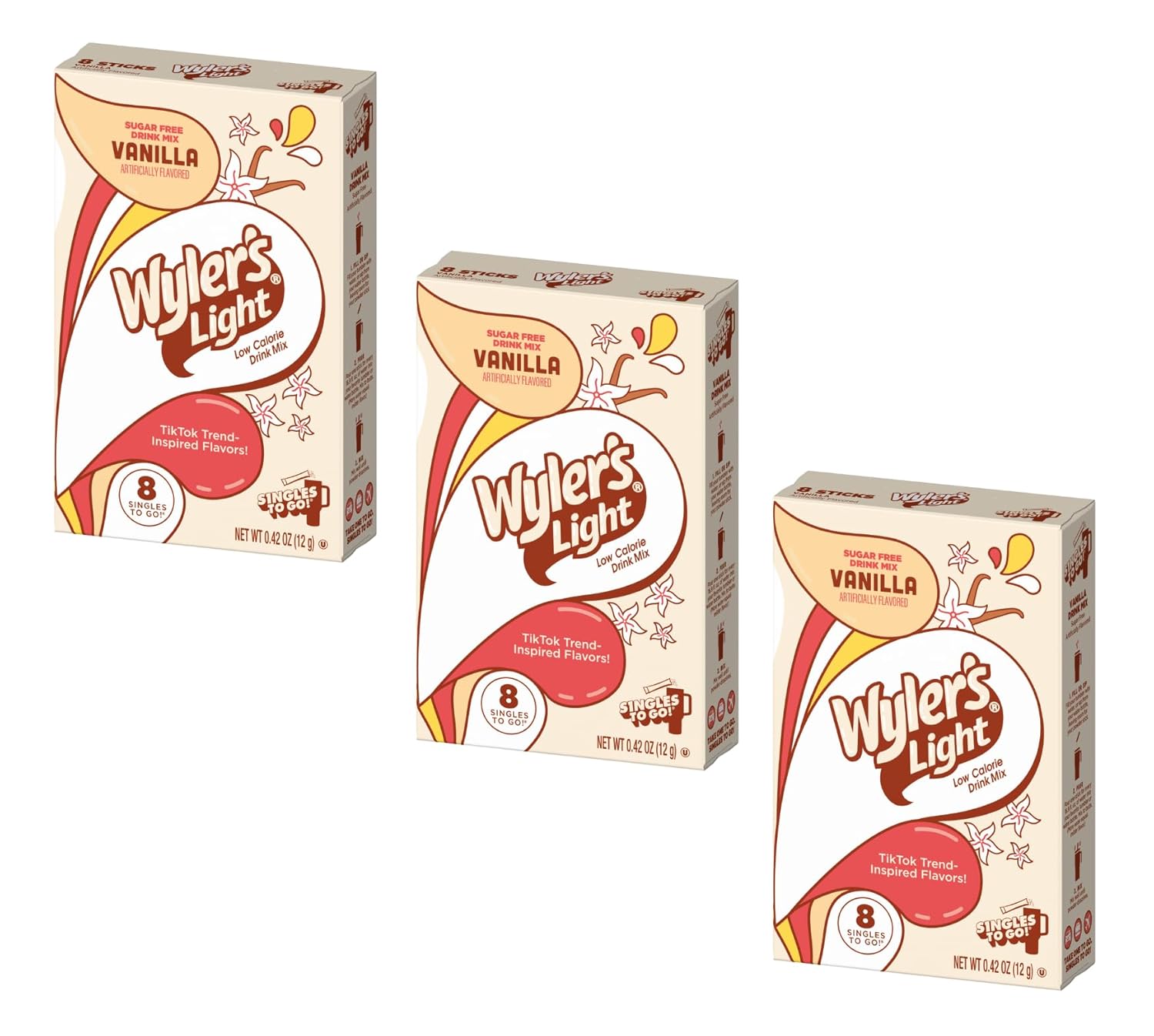 Wyler's Light Vanilla - Singles to Go Powdered Drink Mix - Pack of 3-8 Per Box 24 Total Servings - Delicious Tasting Vanilla Flavor