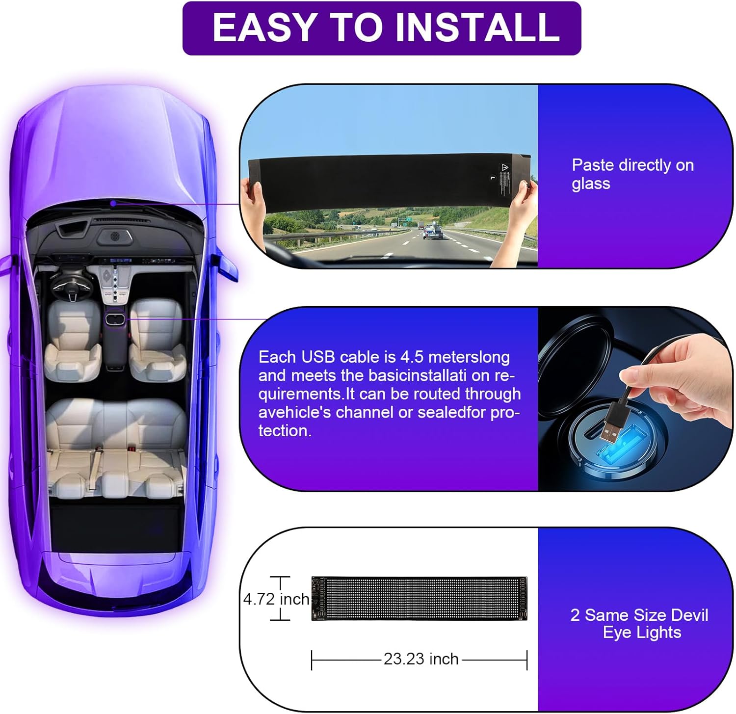 Devil Eyes Light for Cars (2-Pack) – 23.4''x4.7'' Dual LED Eyes for Car Windshield | Perfect Sync, Programmable Patterns, App/Remote Control | for Sedans, SUVs, Medium Trucks – Custom Dynamic Sign - Image 6