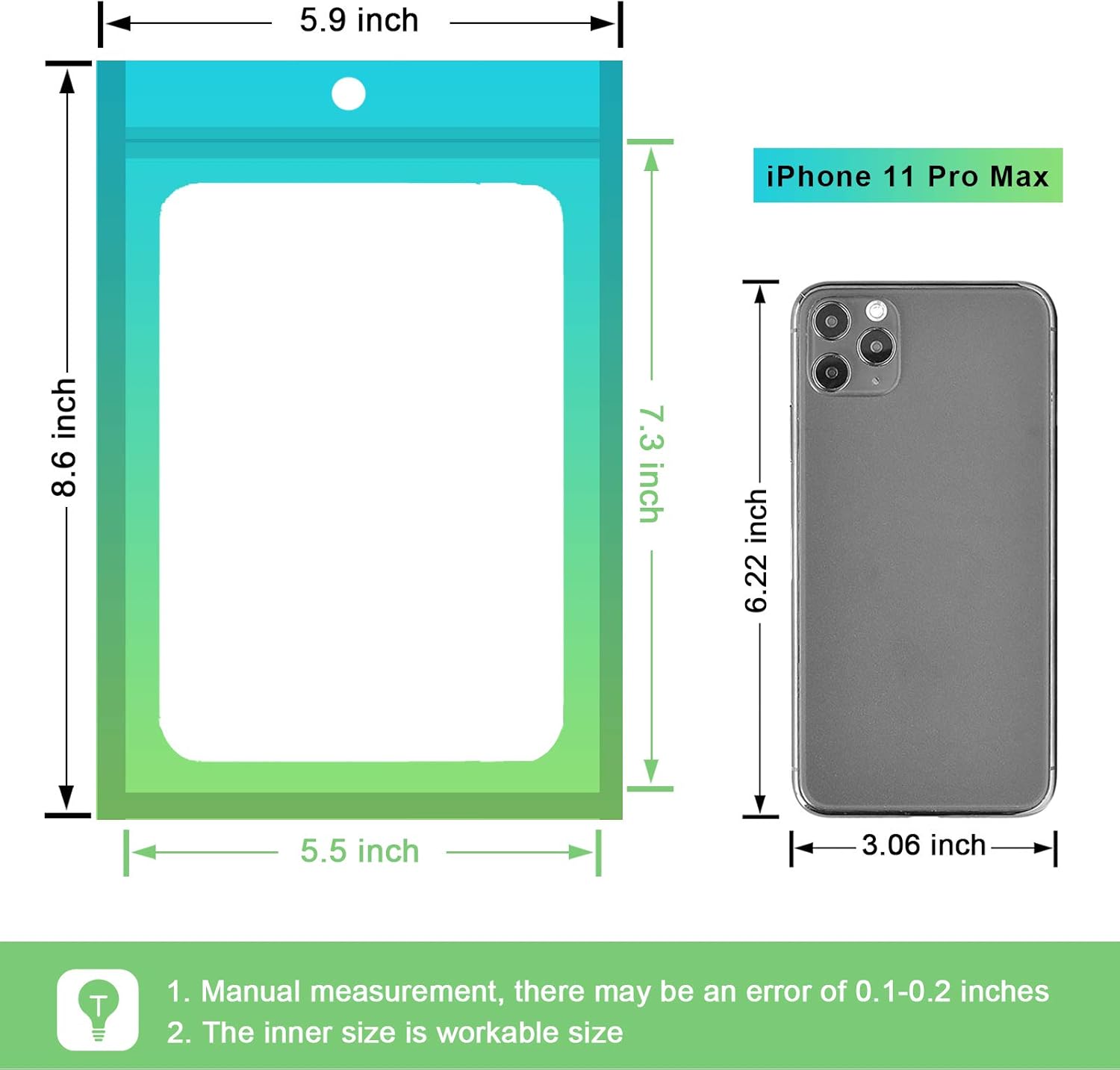 100 Pcs Resealable Mylar Bags, Gradient Color Food Storage Bags, Zip Bag Foil Bags Packaging Pouch for Food Storage, Sample, Small Business (Blue Green, 5.9 X 8.6 Inch) - Image 3