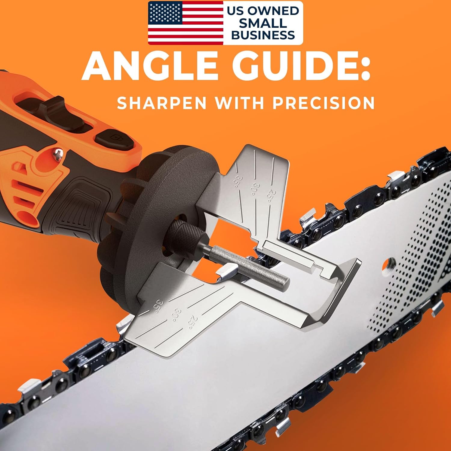 Sharp Pebble Electric Cordless Chainsaw Sharpener Kit - Comes with Chain Saw Sharpener Tool, 4 File Size Sharpening Wheels, Angle Attachment, Wrench & eBook - Image 4