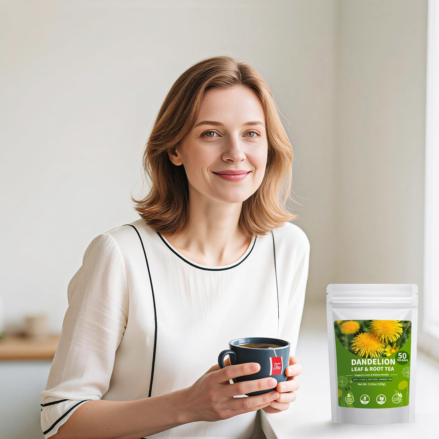 Dandelion Leaf and Root Tea bags, Natural Chinese Detox Herbal Tea Support Liver & Kidney Health and Aid Digestion Caffeine Free (1 Pack/100 Bags) - Image 7