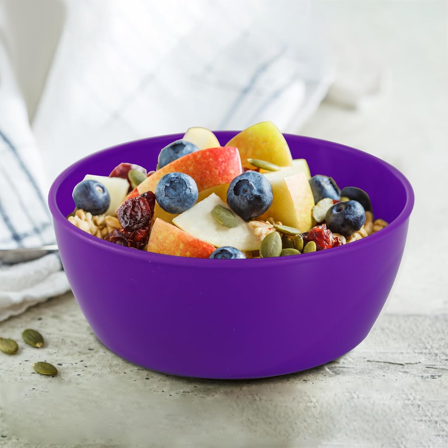 4-Piece Classic Plastic Prep Bowls with Lids, Nesting Plastic Small Mixing Bowl Set for Mixing, Baking, Prepping, Cooking and Serving Food, Microwave and Dishwasher Safe (Purple) - Image 4