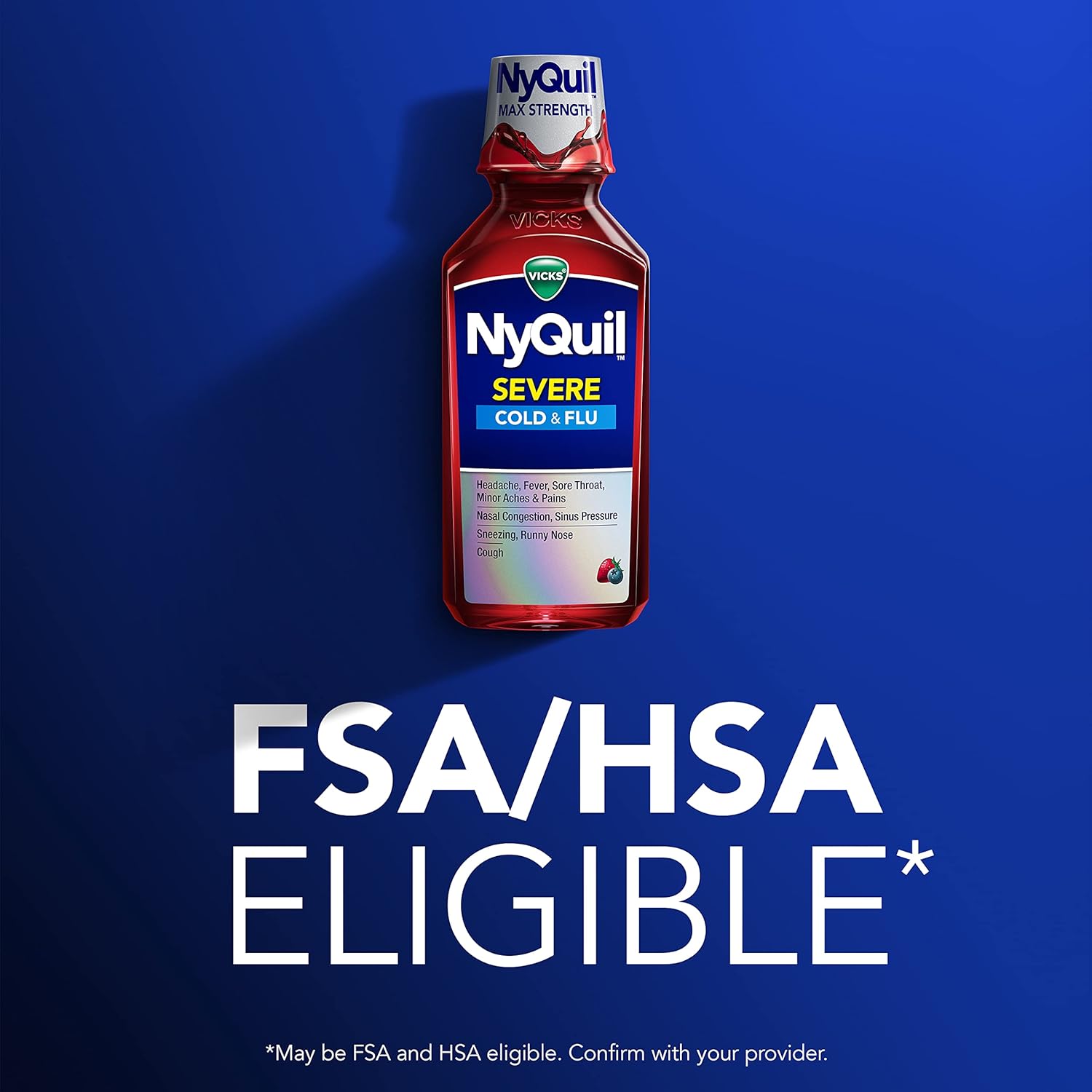 Vicks NyQuil SEVERE Cold, Flu, and Congestion Medicine, 2x12 fl oz Twin Pack, Berry Flavor, Maximum Strength, Nighttime Relief - Image 6