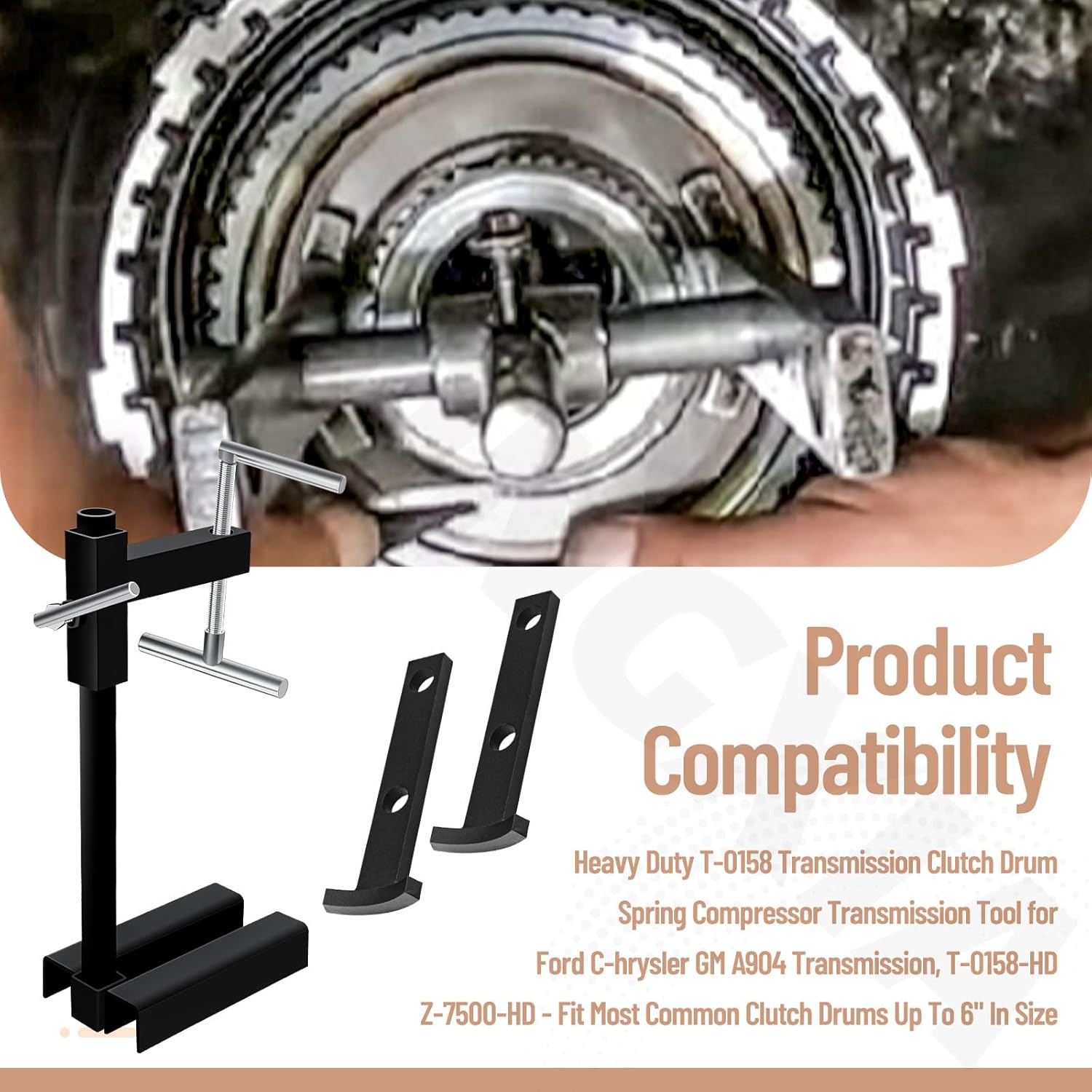 Heavy Duty T-0158 Universal Clutch Drum Spring Compressor Transmission Tool for Ford Chrysler GM A904 Transmission, T-0158-HD Z-7500-HD - Fit Most Common Clutch Drums Up to 6" in Size - Image 3