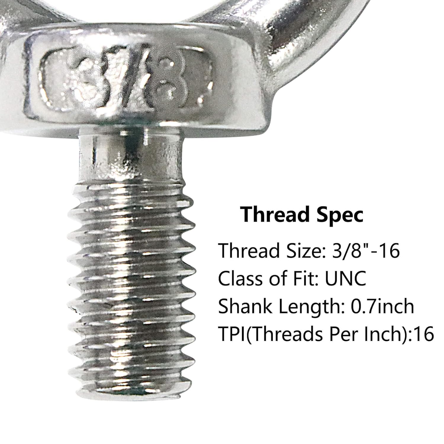 3/8" UNC Lifting Shoulder Eye Bolts, Marine Grade 316 Stainless Steel Threaded Nut Fastener, 4 Packs - Image 4