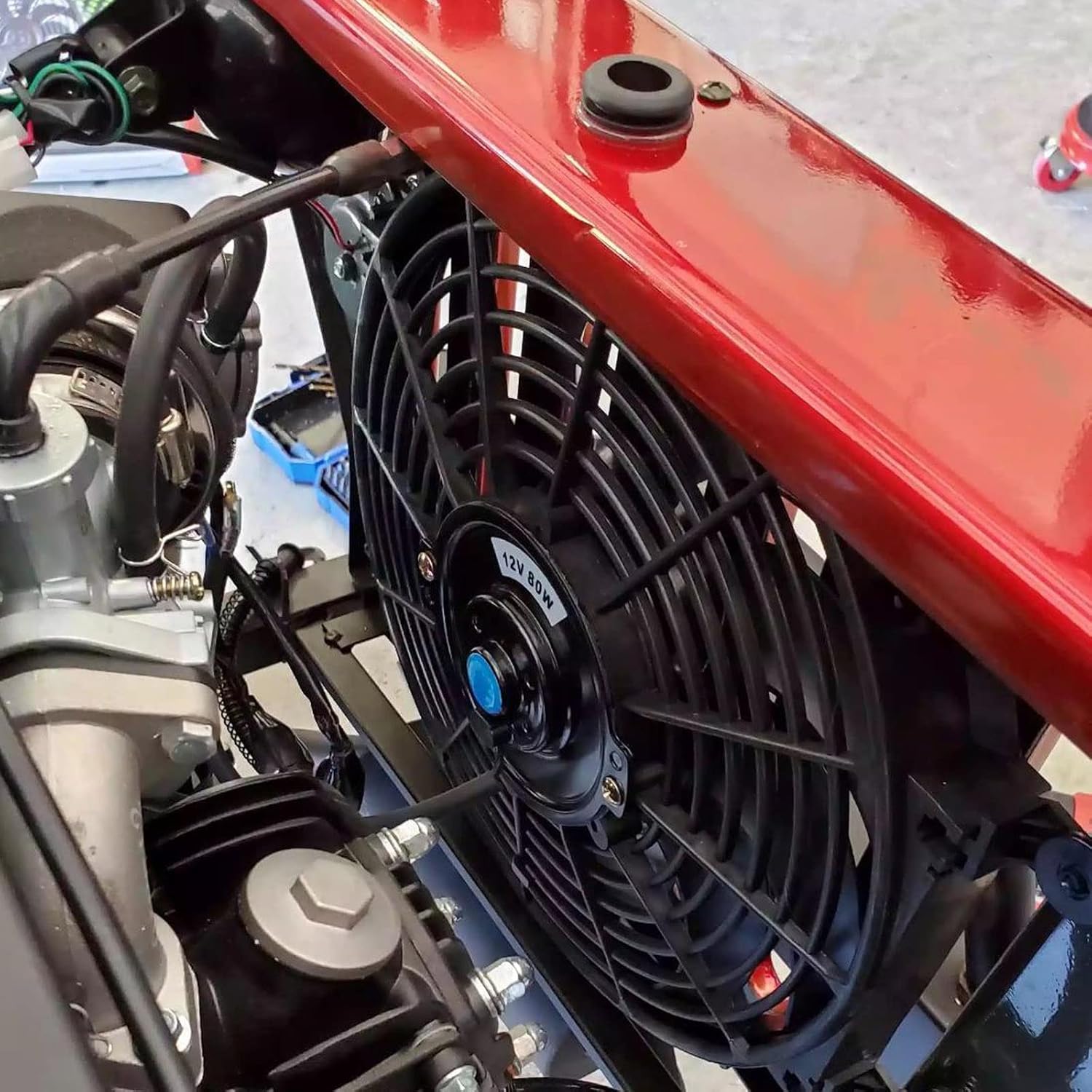 10" Universal Slim Fan Push Pull Electric Radiator 12V 80W High Performance Cooling Fan with Thermostat Wiring Switch Relay Mount Kit Black - Image 7