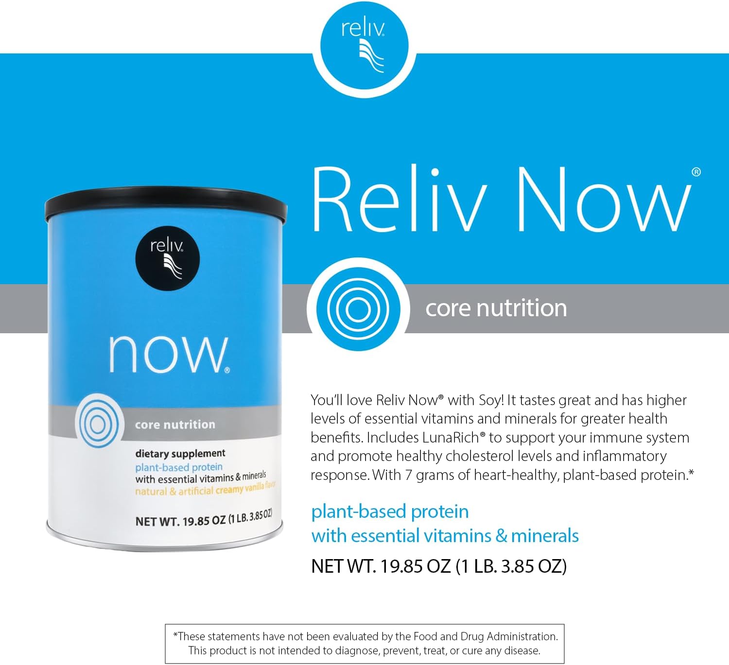RELIV Now with Soy, Creamy Vanilla - Plant-Based Protein Shake with 7g Protein and Minerals, Dairy-Free, Gluten-Free, 30 Servings, 19.85 oz - Image 3