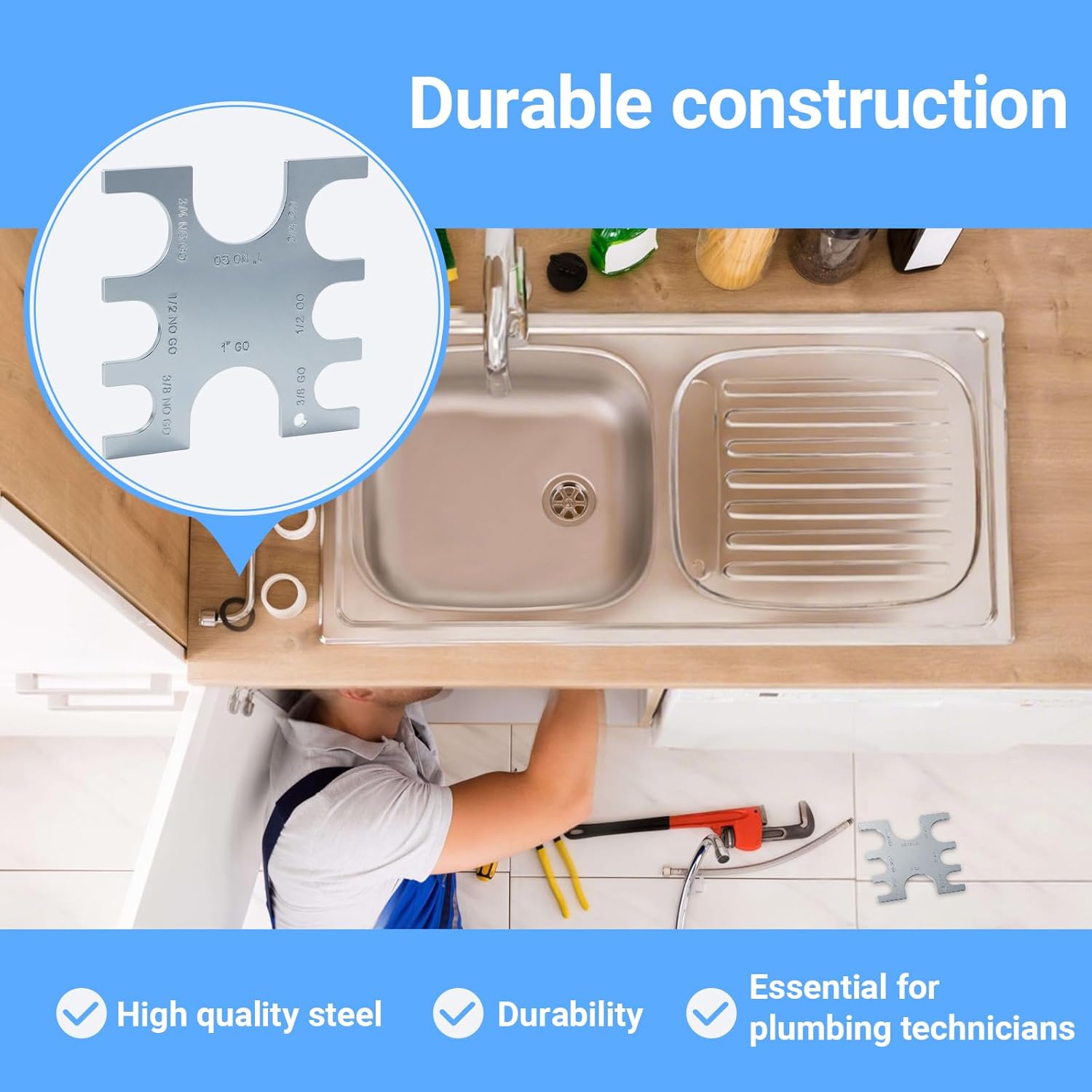 23080 PEX Crimp Tool Go/No-Go Gauge,PEX Crimp Ring Gauge for 3/8", 1/2", 3/4" &1"Crimp Rings,3/8 Inch Plumbing Fittings - Image 6