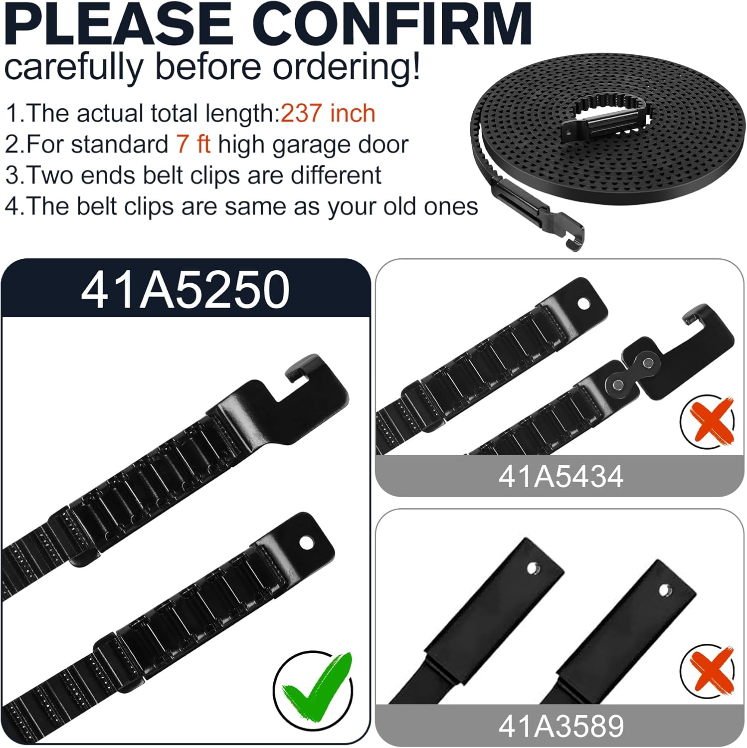 Drive Belt 41A5250, 237'' Garage Door Openers Belt Craftsman 41ab050 for 7ft High Garage Doors, 041A5250 Belt Compatible with Chamberlain/LiftMaster/Sentex/Whisper Belt Drive Garage Door Opener - Image 3