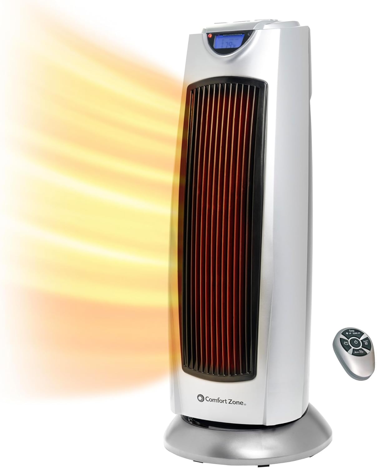 Comfort Zone Ceramic Tower Space Heater, 1500W Portable Electric Heater with 80° Oscillation, Digital Controls & Remote, Tip-Over & Overheat Protection, Indoor Heater for Home, Office & Bedroom