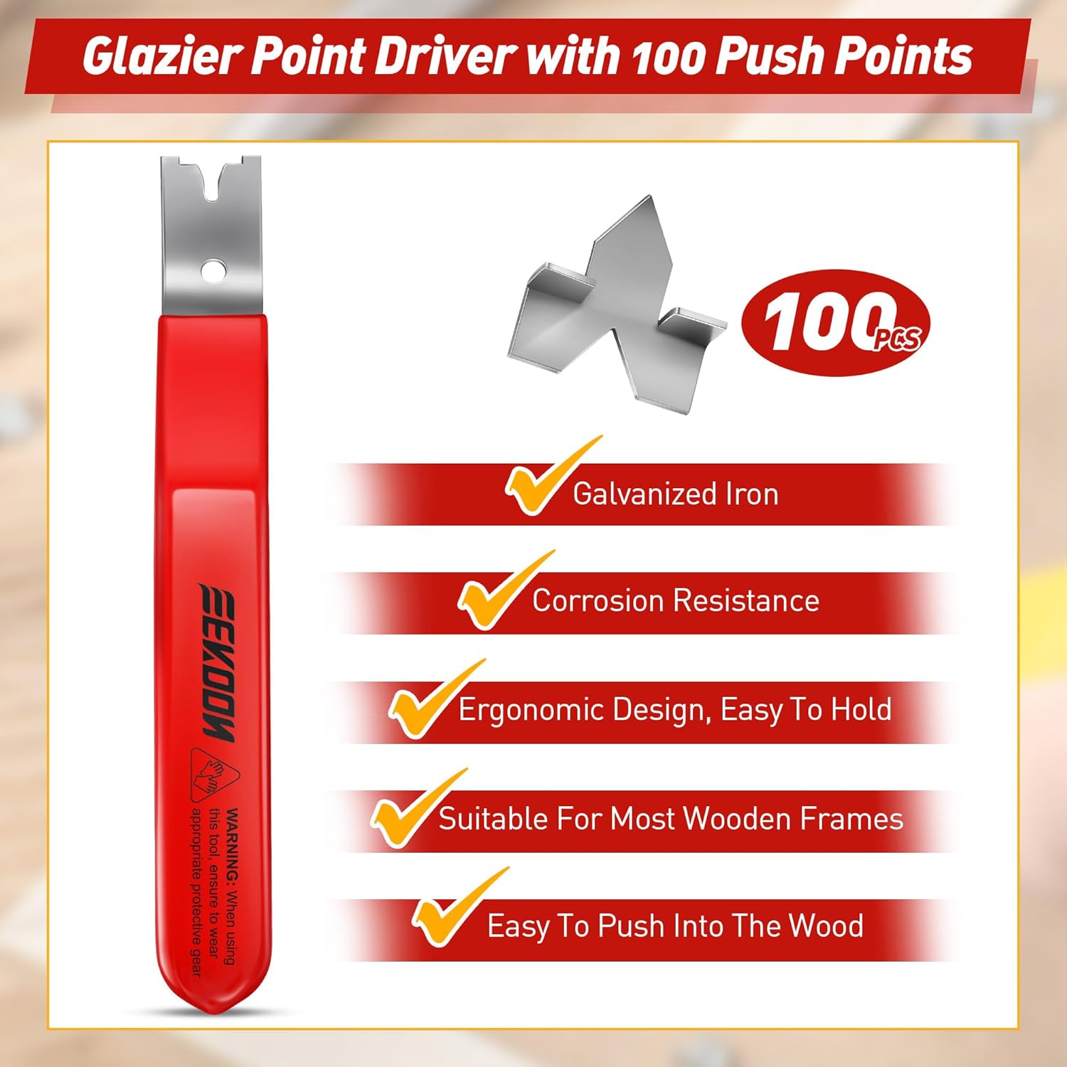 Feekoon Glazier Point Driver, Glazier Setting Tool with 100 Push Points, Glazing Push Point Driver Tool for Framing Glass Picture Cross Stitch (Red) - Image 3