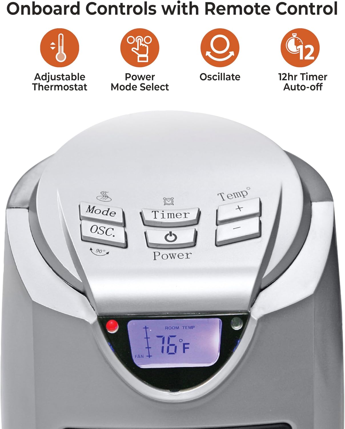 Comfort Zone Ceramic Tower Space Heater, 1500W Portable Electric Heater with 80° Oscillation, Digital Controls & Remote, Tip-Over & Overheat Protection, Indoor Heater for Home, Office & Bedroom - Image 3