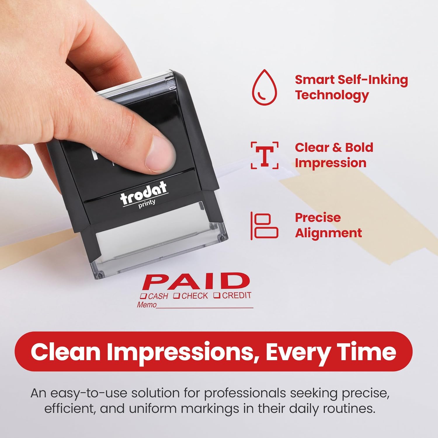 Promot Paid Stamp Self Inking Stamp - Paid Stamp for Office, Accounts Payable Stamp w/Type and Memo - Rubber Stamps for Retail Use, Red Ink Stamp, Self Inking Stamp for Business Supplies - Image 3