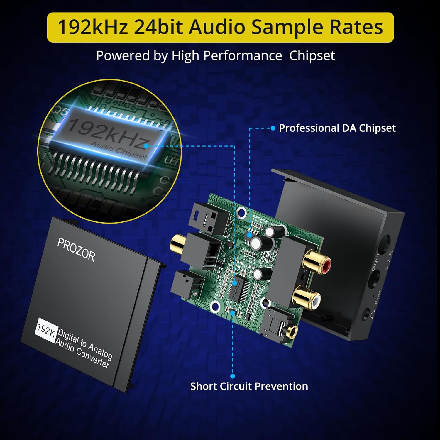 PROZOR 192KHz Digital to Analog Audio Converter, DAC Optical to Analog L/R RCA 3.5mm Converter, Digital SPDIF Toslink Optical to 3.5mm Jack Adapter for PS3 HD DVD PS4 Amp Apple TV Home Cinema - Image 4