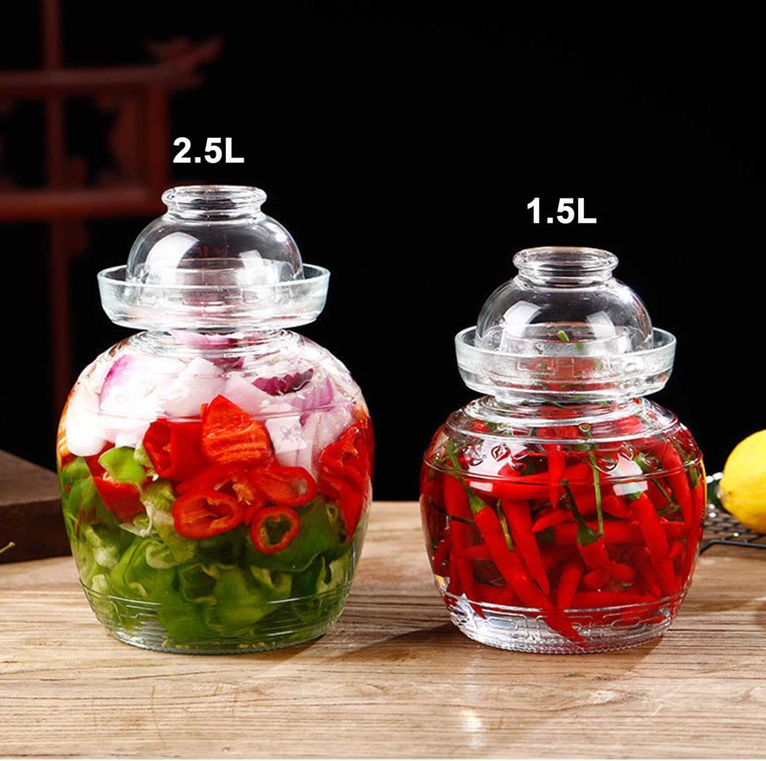 1.5L Glass Jar with Lid Fermentation Jar, Traditional Fermenting Kit Crock with Water Seal Airlock Lid, Pickle Jar for Pickles Kimchi, Sauerkraut, Wine Brewing Kombucha - Image 6