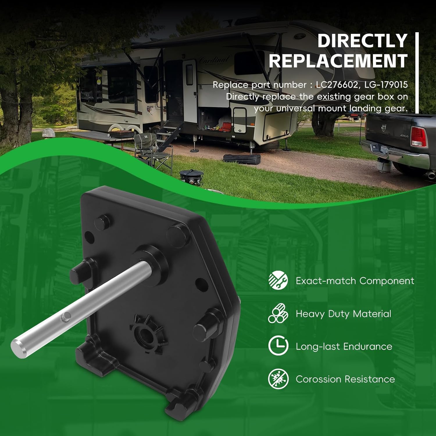 276602 RV Fifth Wheel Landing Jack Gear Box Compatible with Lippert Venture Atwood Pac-Rim Stromberg-Carlson Landing Gear Systems,Replace LC276602 LG-179015 Landing Gear Box - Image 5