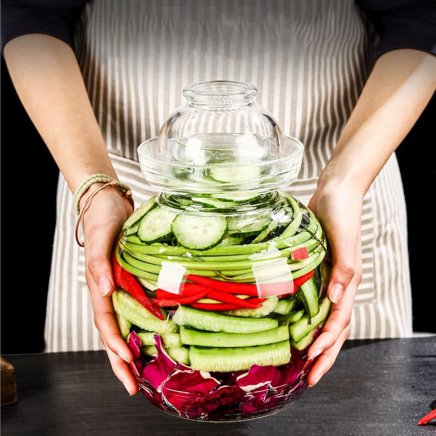 1.5L Glass Jar with Lid Fermentation Jar, Traditional Fermenting Kit Crock with Water Seal Airlock Lid, Pickle Jar for Pickles Kimchi, Sauerkraut, Wine Brewing Kombucha - Image 7